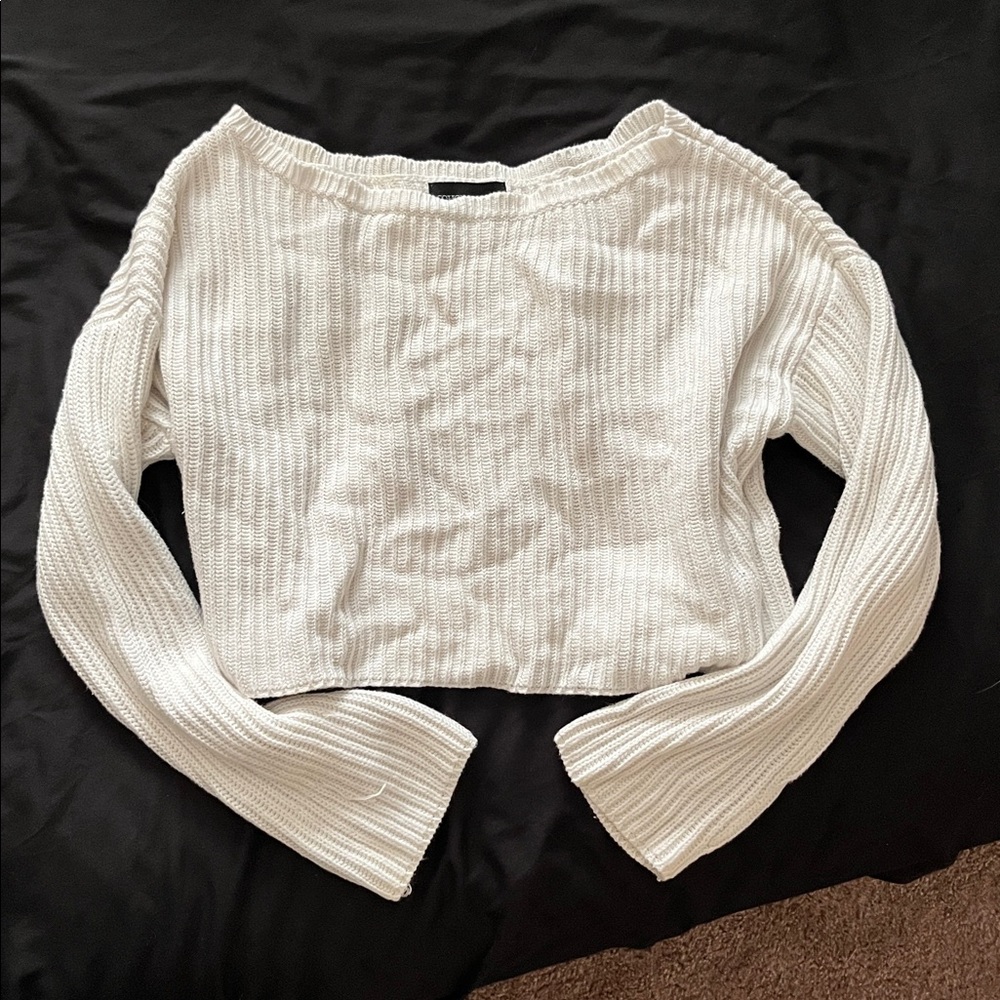 off shoulder white sweater